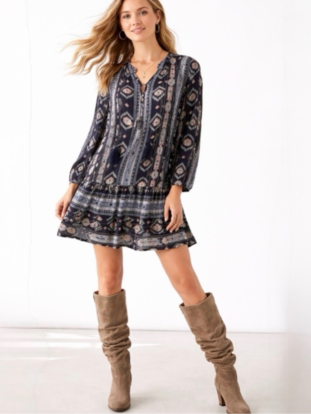 Anthropologie Holding Horses Winter Moon Tunic Dress Small Black Blue boho